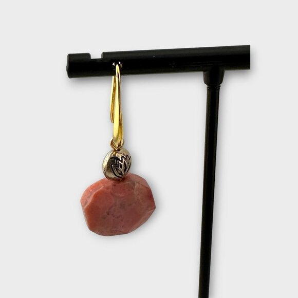 Rhodonite Silver Lotus Charm Earrings Gold-plated Ear Wires - Picture 6 of 10